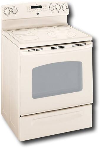 Angle Standard. GE - 30" Self-Cleaning Freestanding Electric Convection Range - True Bisque.