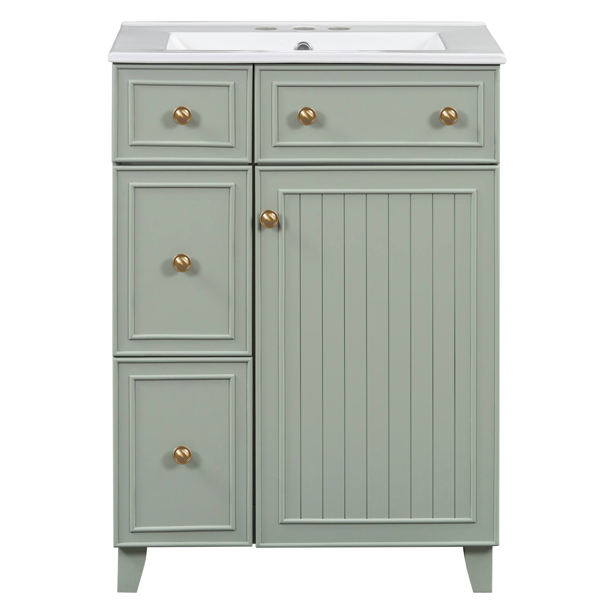 Back. Whisen - 24-Inch Bathroom Vanity with Ceramic Sink,Compact Storage Cabinet with 2 Drawers and 1 Door-Green - Green.