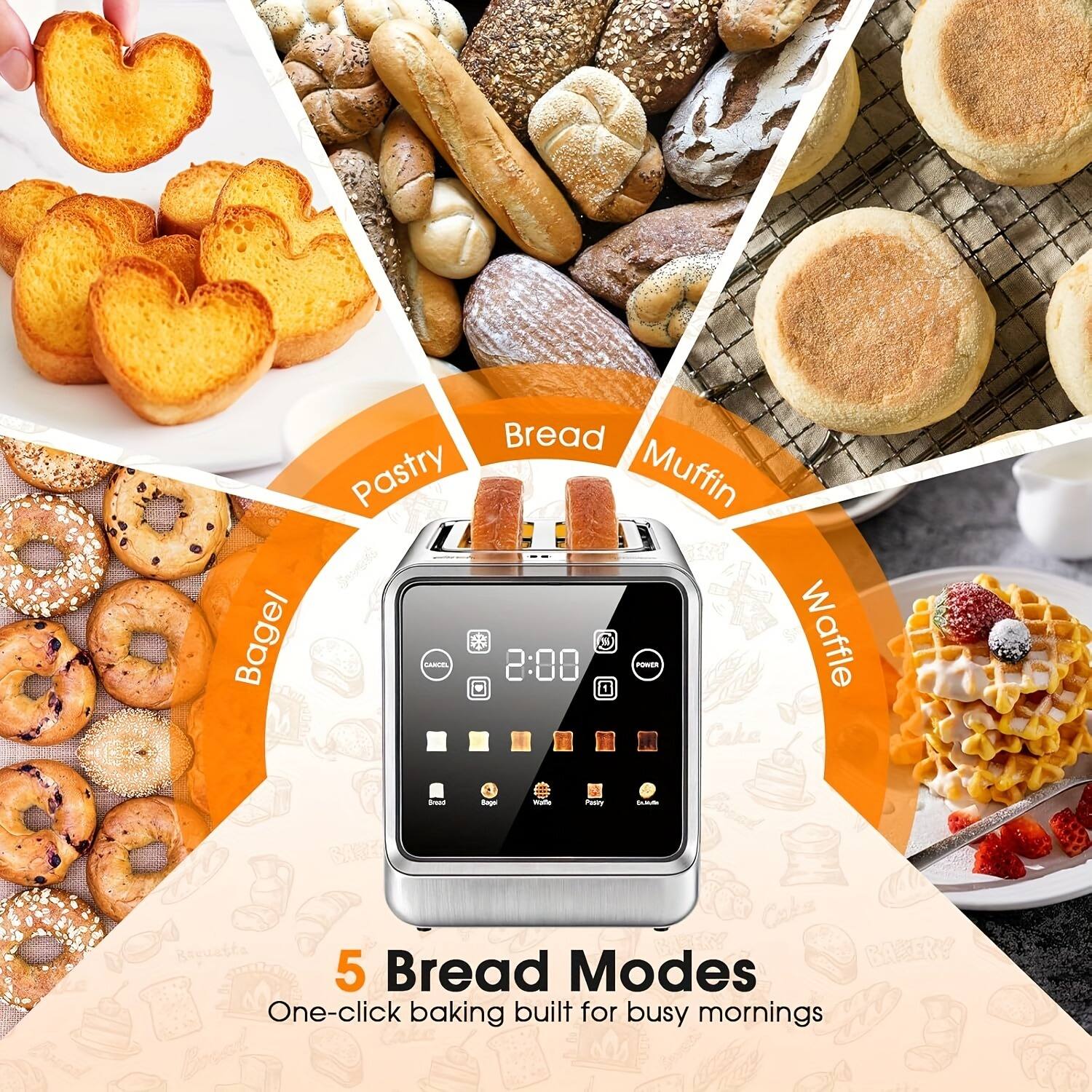 5 Bread Modes  
One-click baking built for busy mornings  

Bread  
Pastry  
Muffin  
Bagel  
Waffle  

Cake  
Cakes  
Bakery  
Bread  
Muffin  
Bagel  
Waffle  
Pastry  
Cake