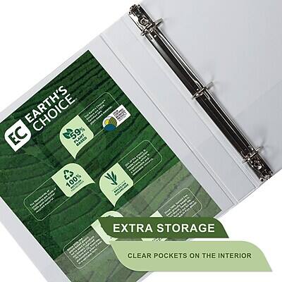 EARTH'S CHOICE  
EC  
59% PLANT BASED  
100% RECYCLABLE  
100% RECYCLED  
EXTRA STORAGE  
CLEAR POCKETS ON THE INTERIOR