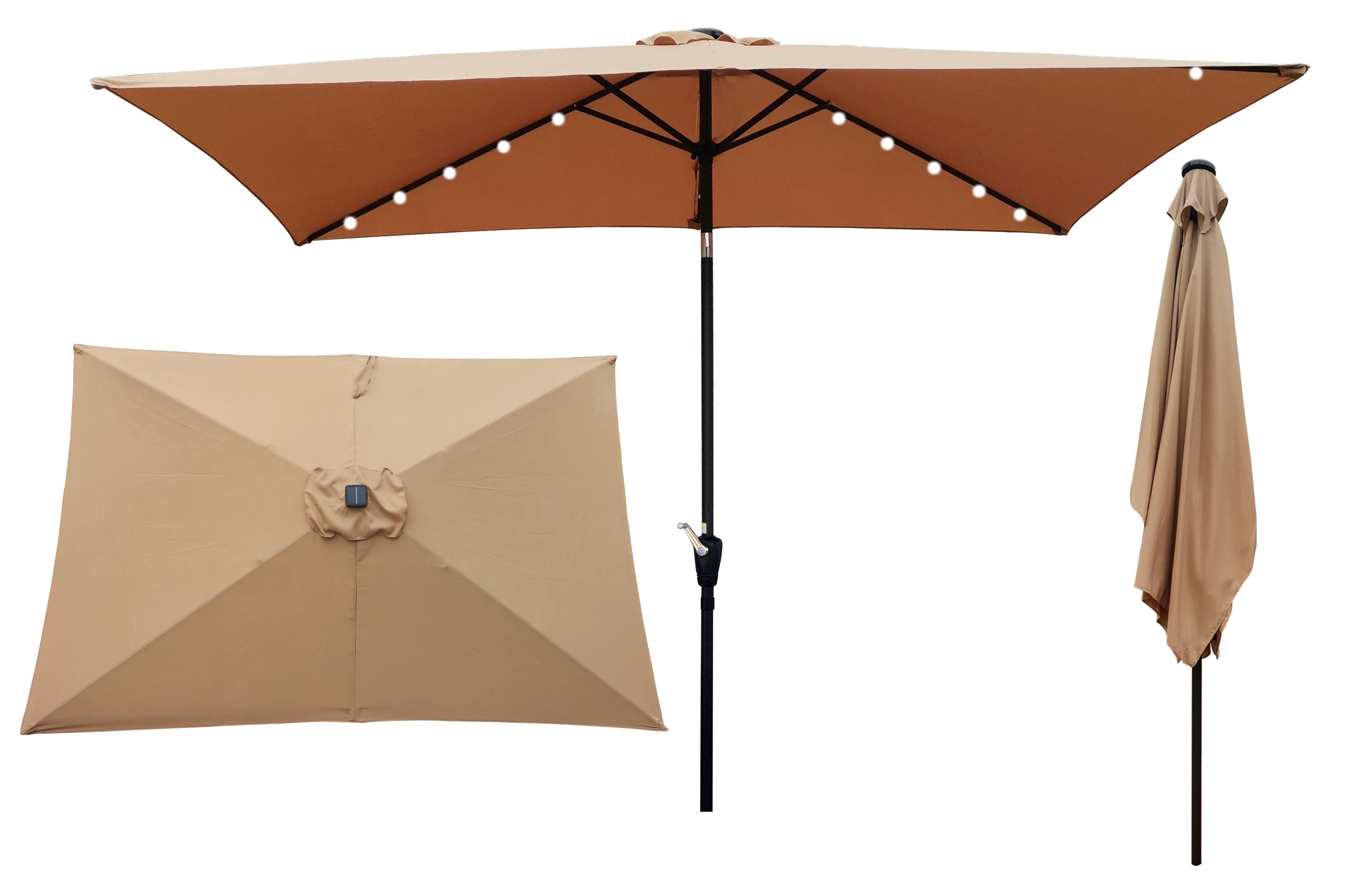 Front. Loheer - Loheer 10x6.5 ft Rectangular Patio Umbrella Solar LED Lighted Outdoor Market Umbrella with Crank Tilt for Garden Pool.