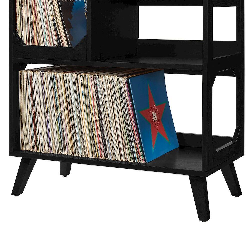 Angle. Crosley Furniture - Asheville Medium Record Player Stand With Vinyl Storage - Black.