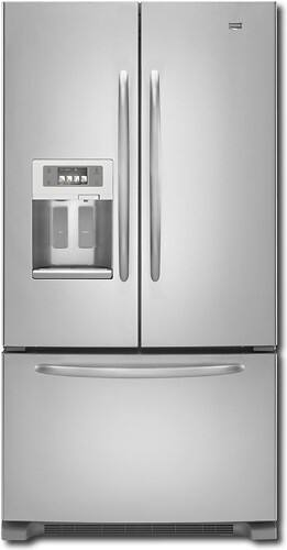 Front Standard. Maytag - 26.6 Cu. Ft. French Door Refrigerator with Thru-the-Door Ice and Water - Monochromatic Stainless-Steel.