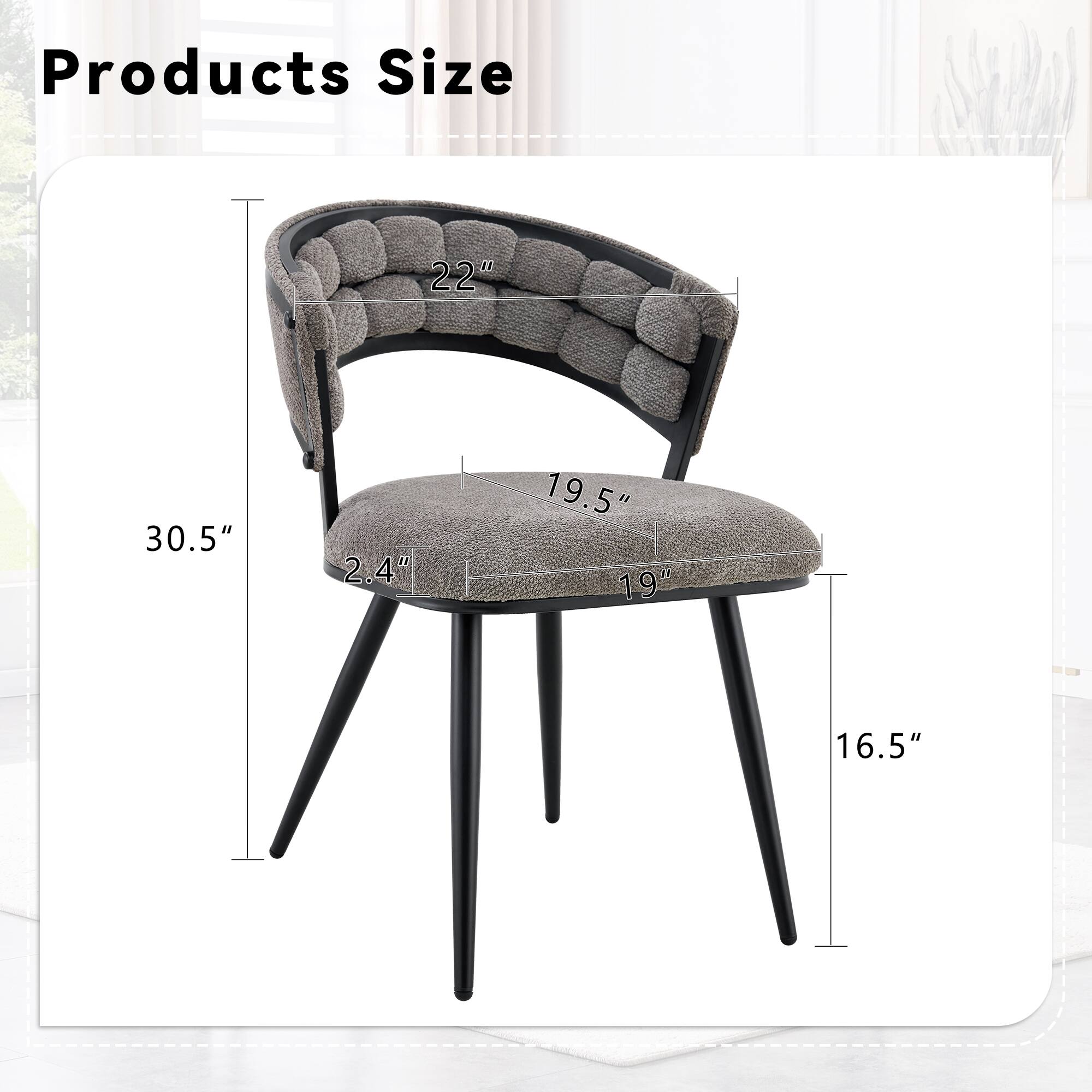 Products Size

22"  
30.5"  
2.4"  
19.5"  
19"  
16.5"