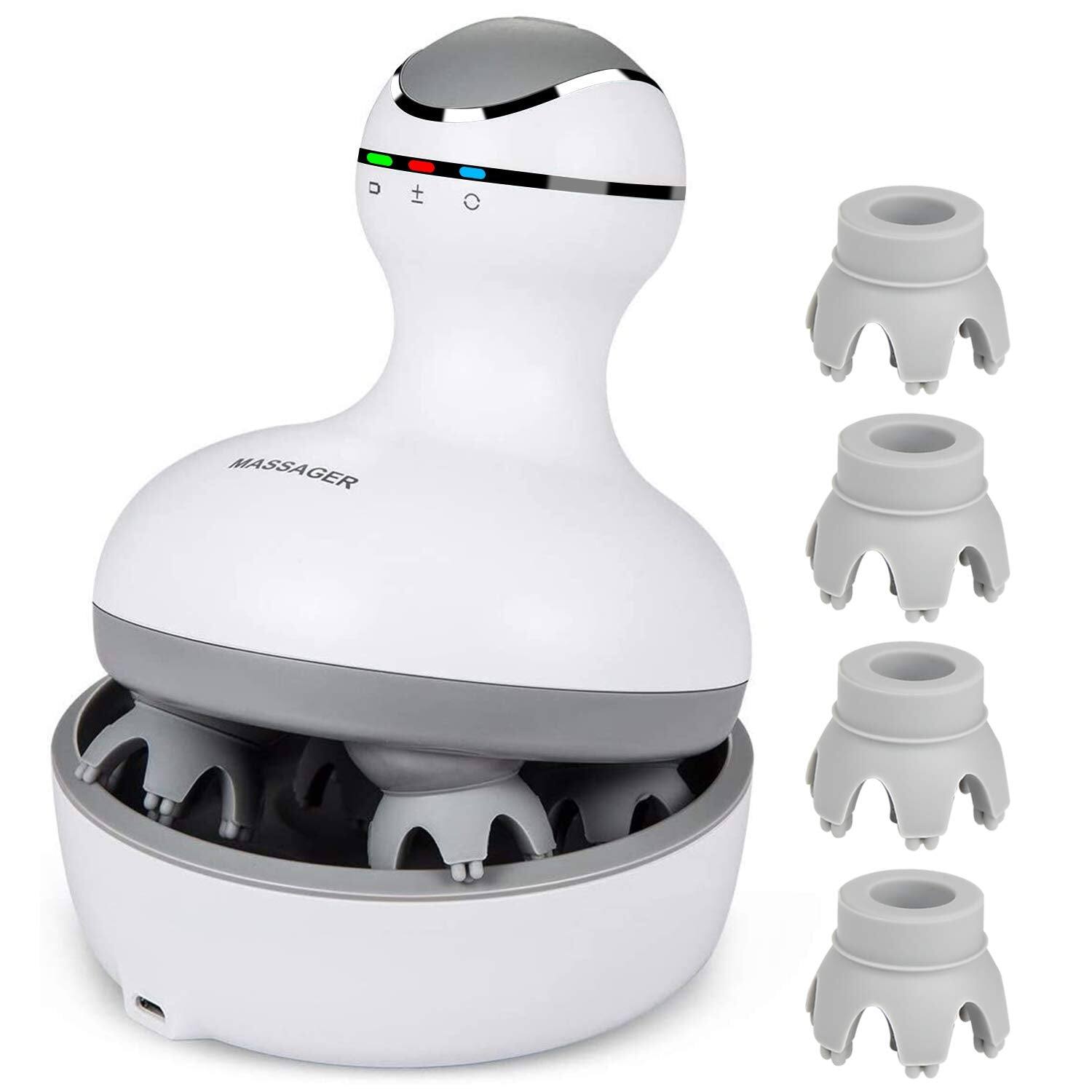 Front. Cotsoco - Electric Scalp Head Massager, Scalp Hair Massage Waterproof Head Massager With 4 Heads 84 Nodes For Hair Growth And Stre - Pink.