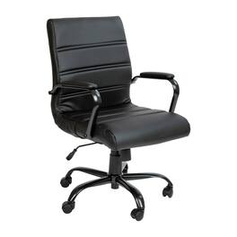 Emma + Oliver - Mid-Back Executive Swivel Office Chair with Metal Frame and Arms - Black LeatherSoft/Black Frame