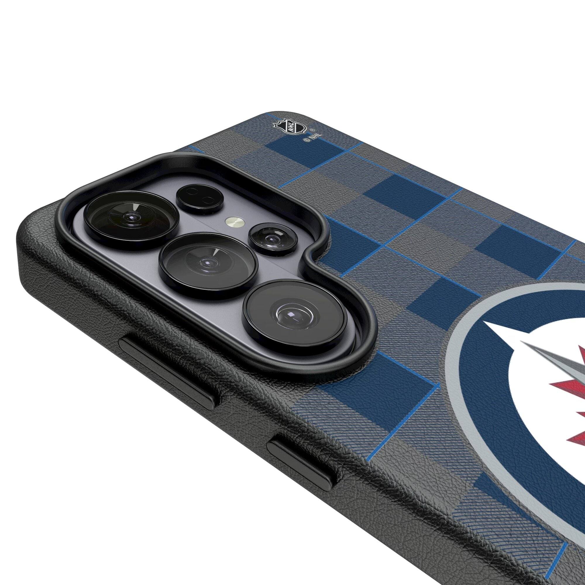 Alt View 2. Keyscaper - Winnipeg Jets Plaid Galaxy Magnetic Bump Case - S25 Ultra - Black.