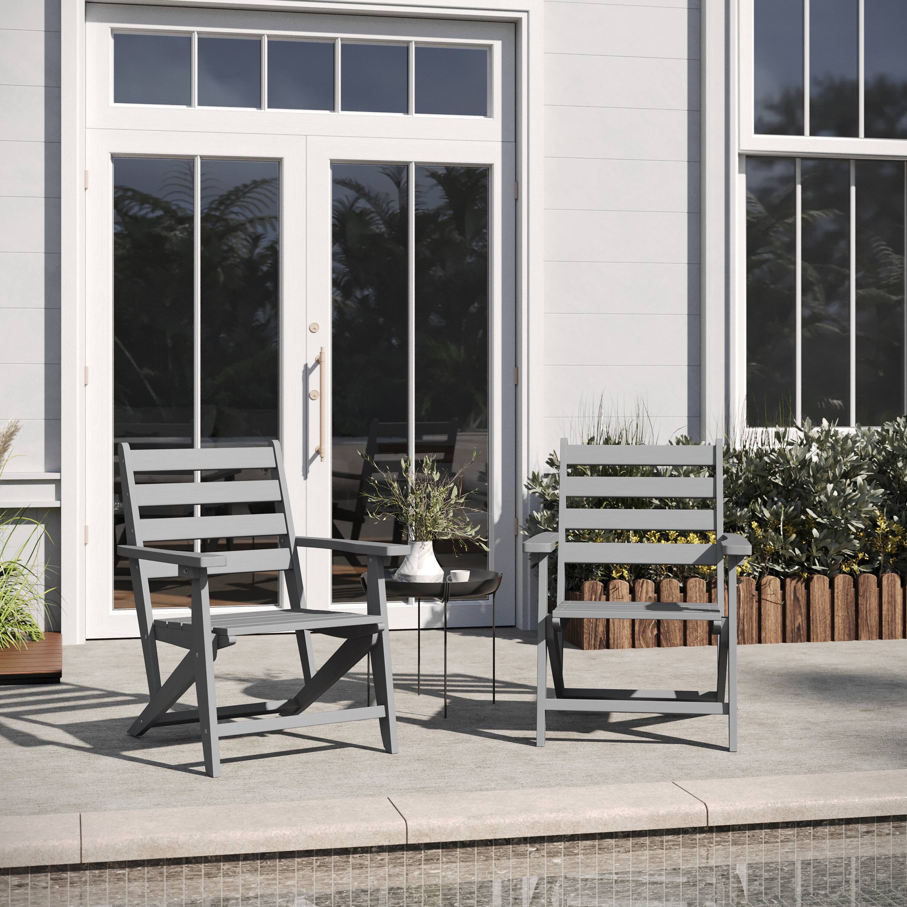 Alt View 2. Flash Furniture - Tolleson Commercial Grade Adirondack Dining Chair with Fold Out Cup Holder, Weather Resistant Recycled HDPE Adirondack C - Gray.