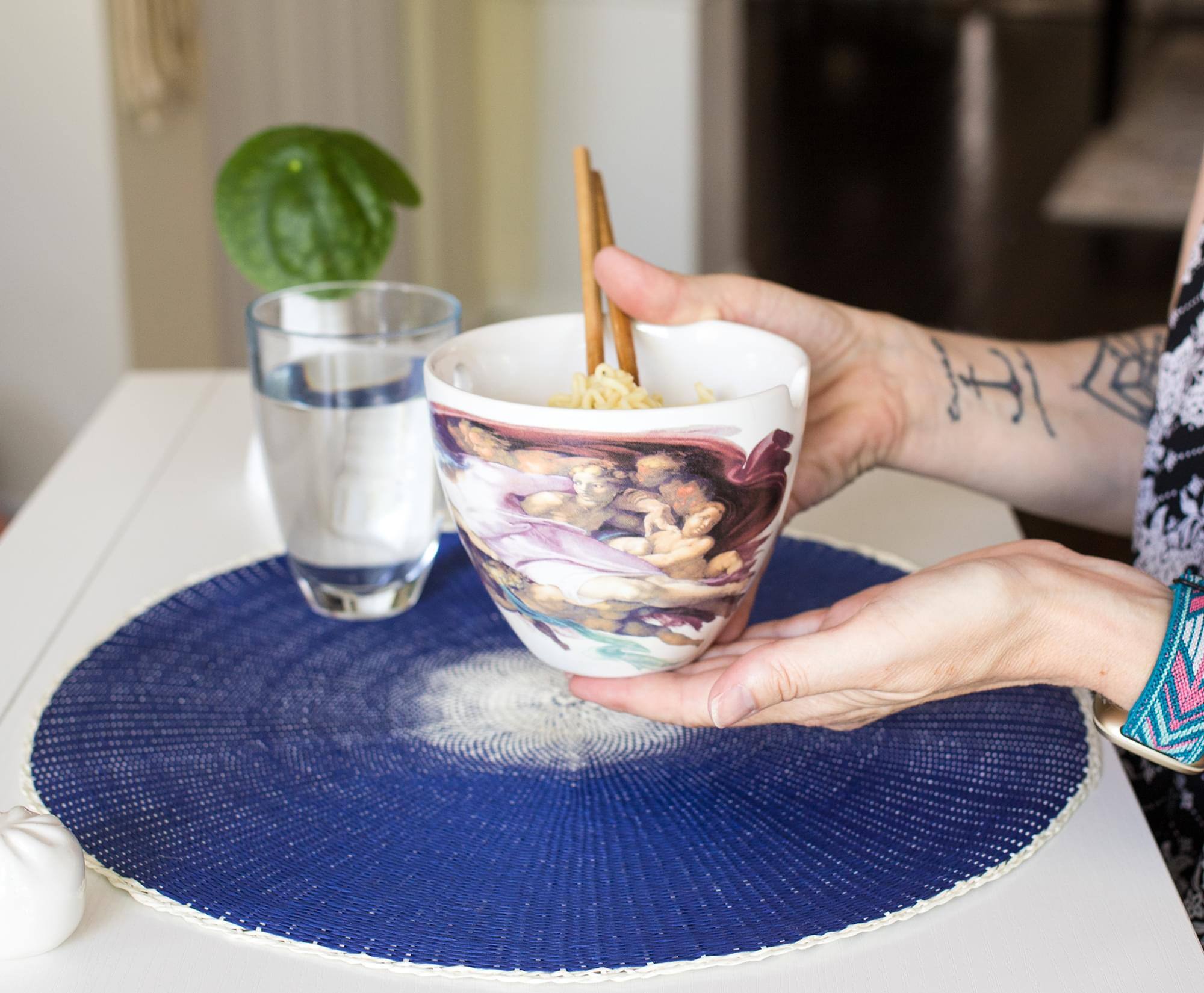 Alt View 4. Boom Trendz - Bowl Bop Sistine Chapel Japanese Dinner Set | 16-Ounce Ramen Bowl, Chopsticks - White.