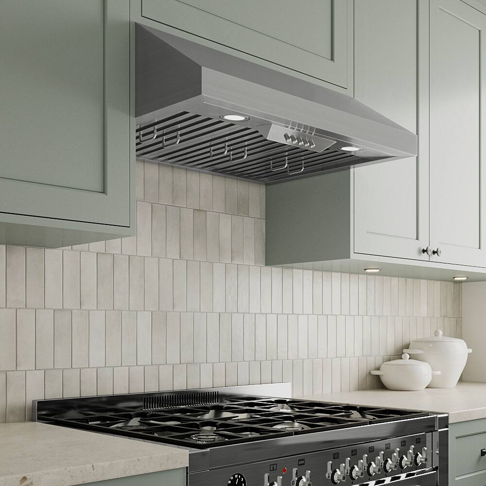 Back. Streamline - 30 in. Loculi Ducted Undermount 406 CFM Range Hood, Baffle Filters, Push Button Control, LED Lights - Brushed Stainless Steel.