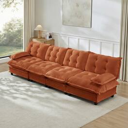 Anysun - 138" 4-Seater Cloud Sectional Sofa - Modular Deep Seat, Chenille Fabric, Lattice-Decor Cushions for Living Room - Orange