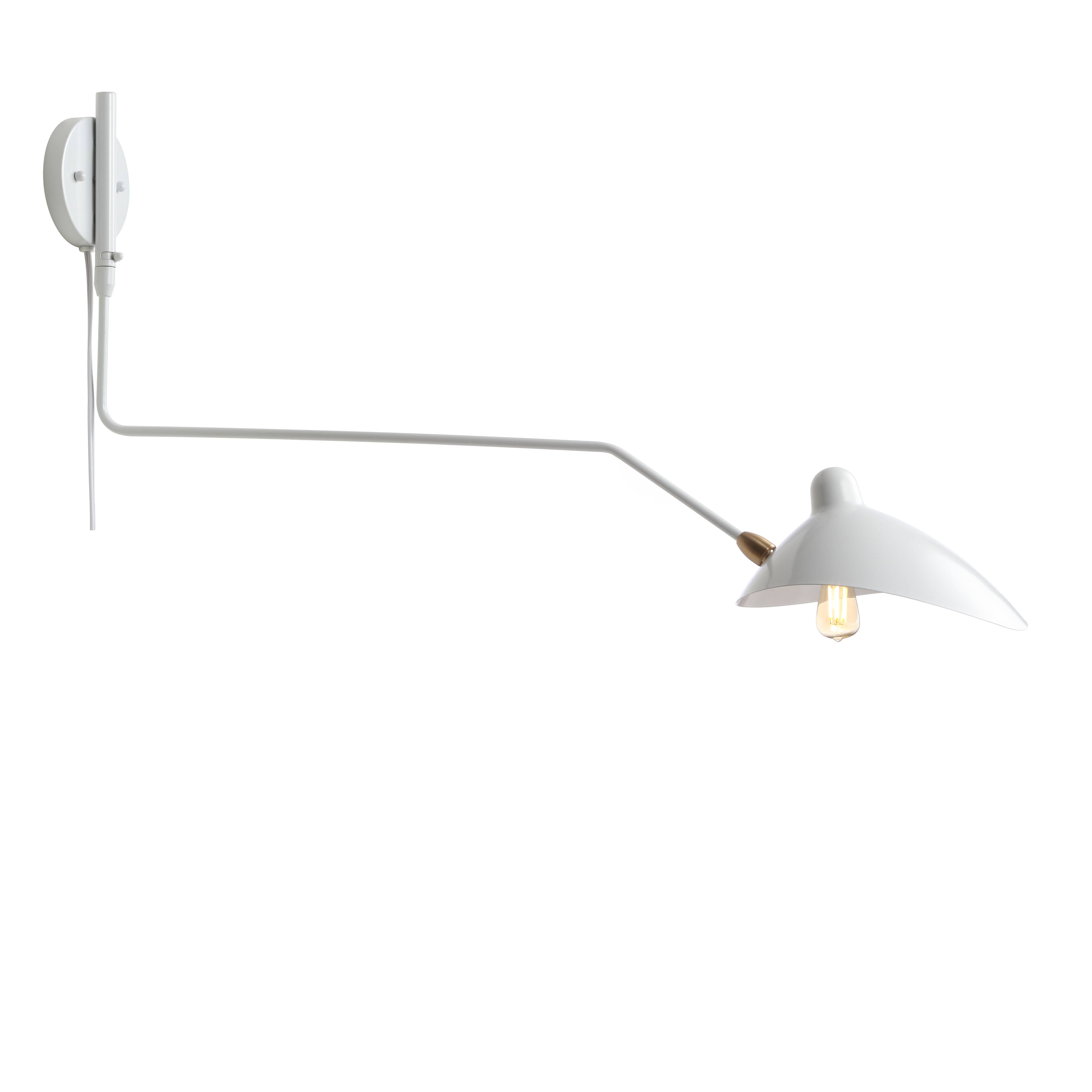 Alt View 3. Jonathan Y - Frank 35" Iron Retro Swing LED Wall Sconce, White - White/Brass Gold.
