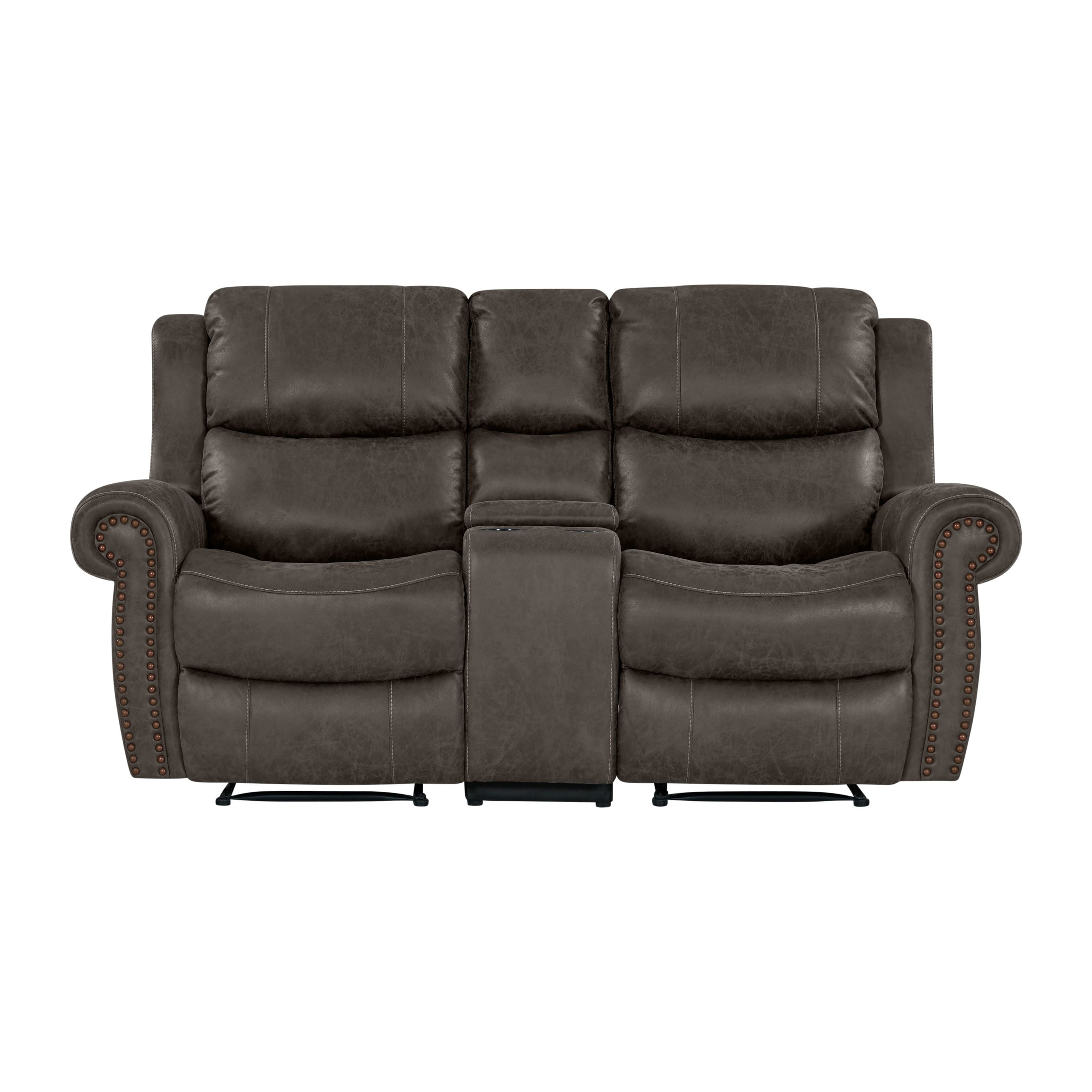 Front. ProLounger - Di'Onna Rolled Arm Distressed Faux Leather 2 Seat Wall Hugger Recliner Loveseat With Power Storage Console - Fog Gray.