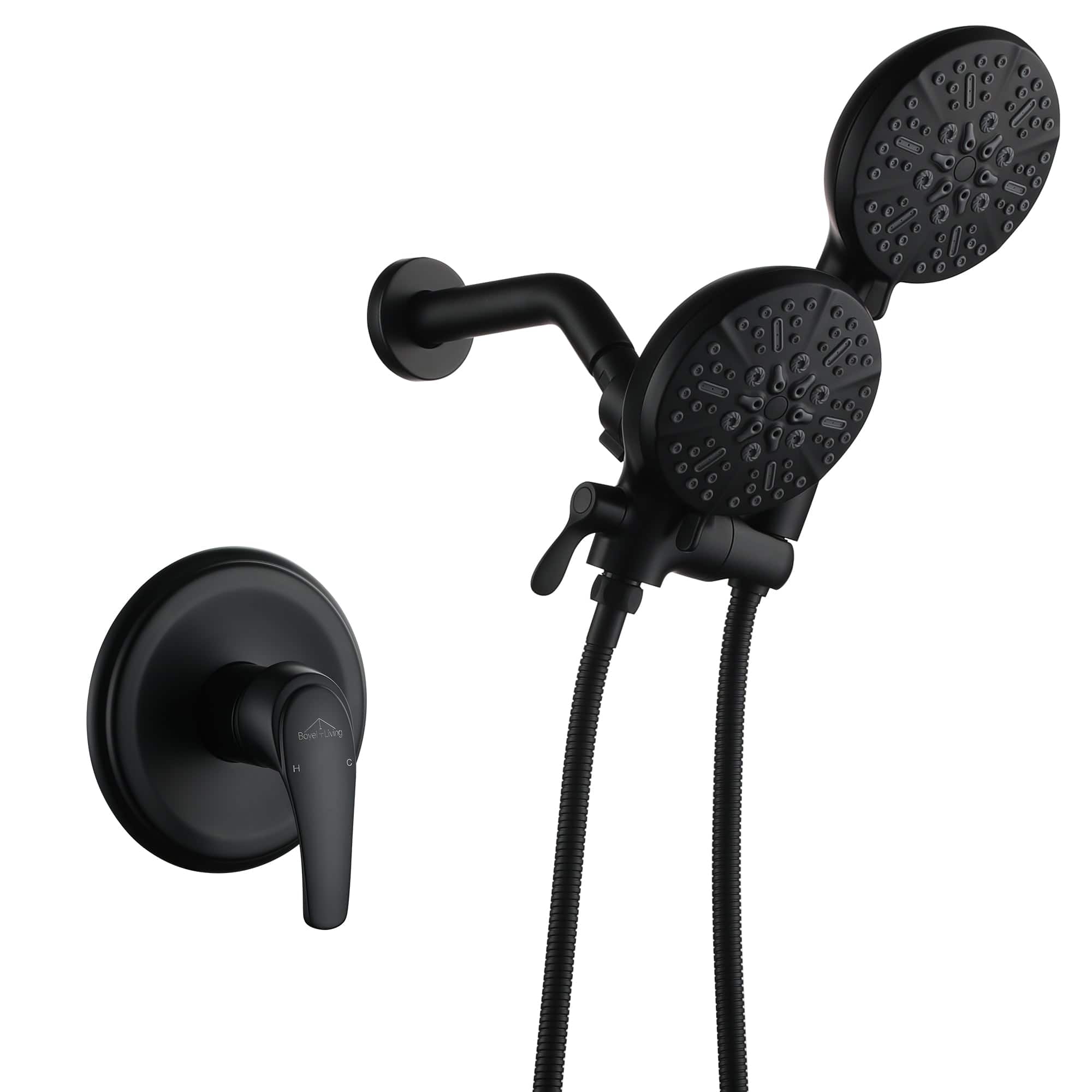 Boyel Living - 5-Spray Patterns with 2.5 GPM 4.72 in. Wall Mount Dual Shower Heads (Valve and Handle Trim Included) - Matte Black