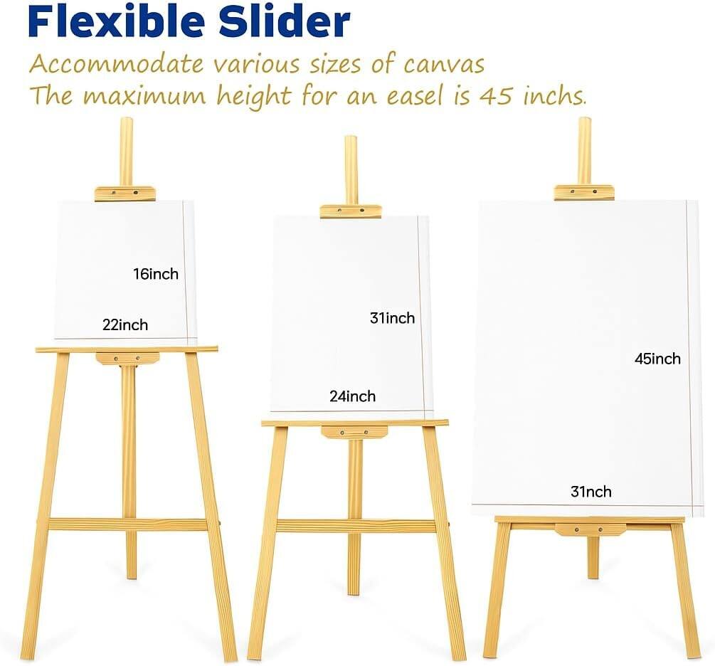 Flexible Slider  
Accommodate various sizes of canvas  
The maximum height for an easel is 45 inches.  
16inch  
22inch  
31inch  
45inch  
24inch  
31inch