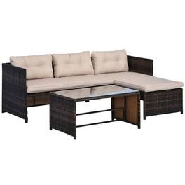 Resenkos - 3 Pieces Patio Furniture Set, Outdoor Sectional Furniture, PE rattan - Beige