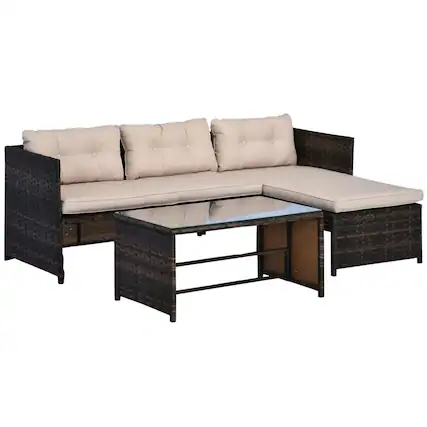 Front. Resenkos - Resenkos 3 Pieces Patio Furniture Set, Outdoor Sectional Furniture, PE rattan, Beige - Beige.