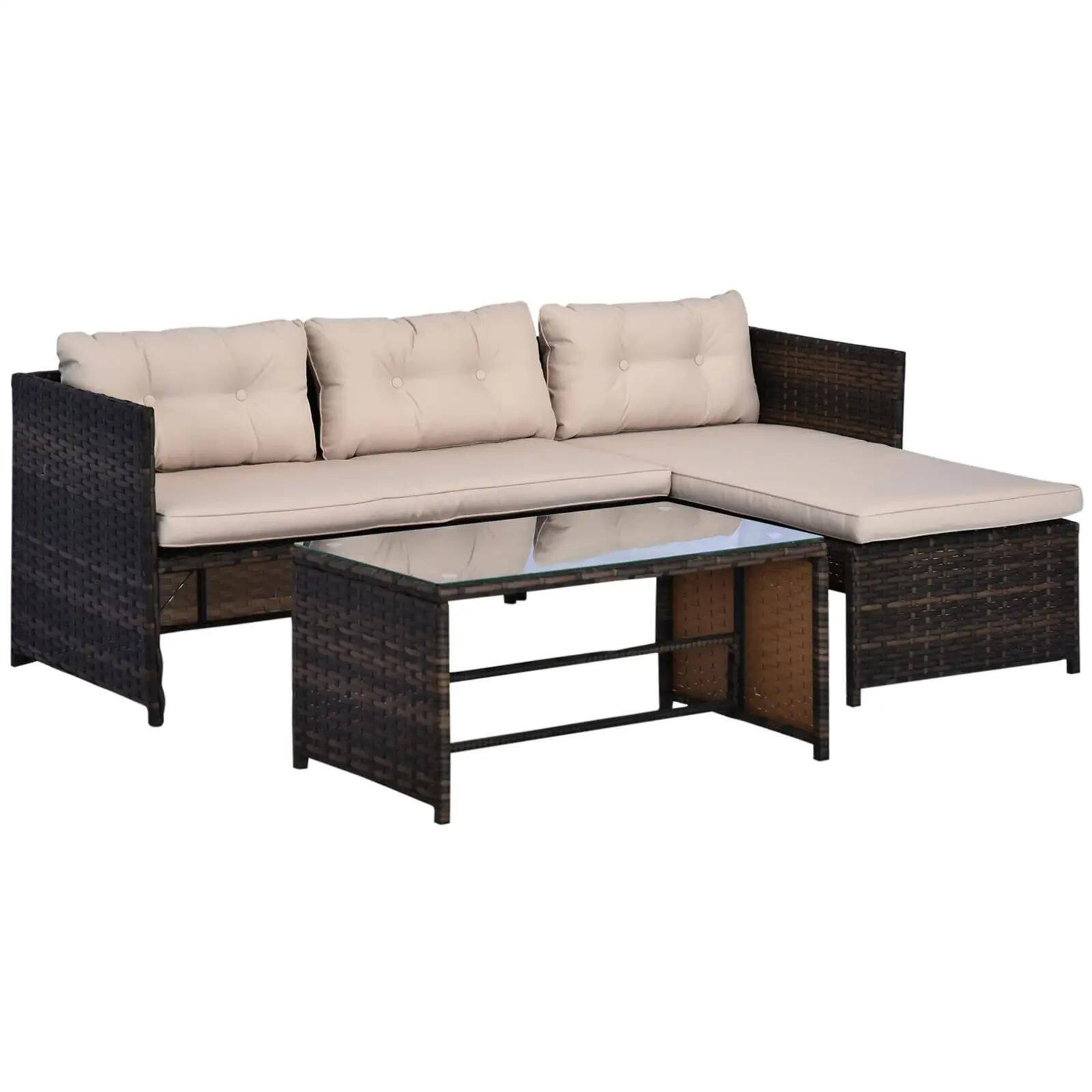Front. Resenkos - Resenkos 3 Pieces Patio Furniture Set, Outdoor Sectional Furniture, PE rattan, Beige - Beige.