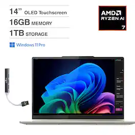 Lenovo - Yoga 7 2-in-1 Laptop 14.0 WUXGA Display (AMD Ryzen AI 7 350, 16GB LPDDR5X, 1TB M.2 PCIe SSD, Win 11 Pro) - Seashell