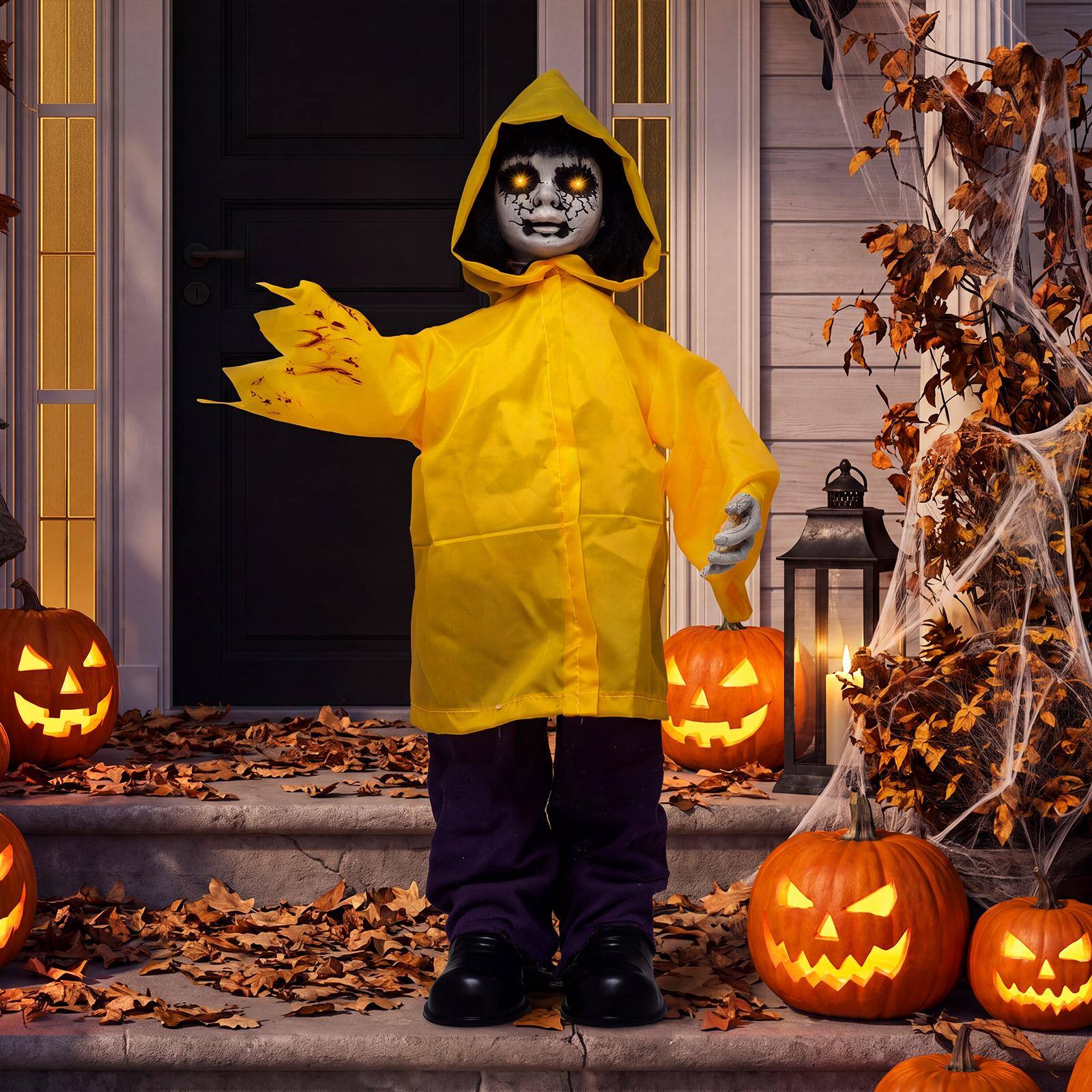 Alt View 4. Costway - Costway Animatronic Haunted Boy with Light Up Eyes & Sound Activated Sensor, Indoor Outdoor - Multicolor.
