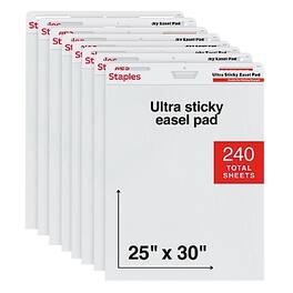 Staples - Ultra Sticky Easel Pad, 25" x 30", 30 Sheets/Pad, 8 Pads/Pack - White