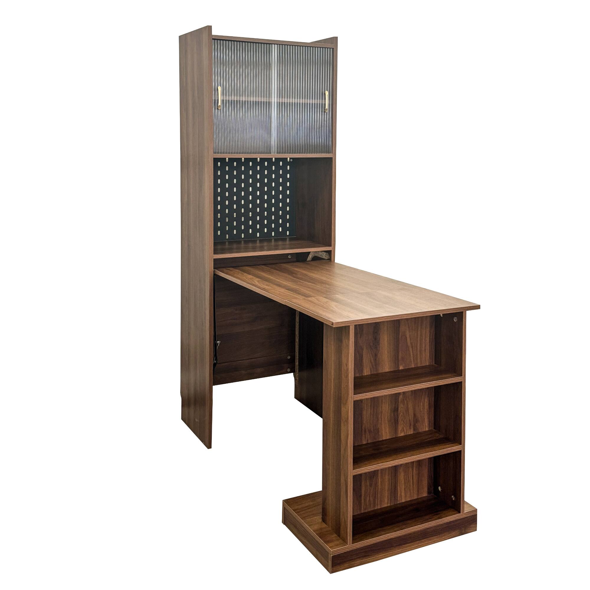 Alt View 7. Tiramisubest - Folding Desk with Storage,Space-Saving Foldable Computer Desk for Small Spaces,Writing Study Table for Home Office - Walnut.