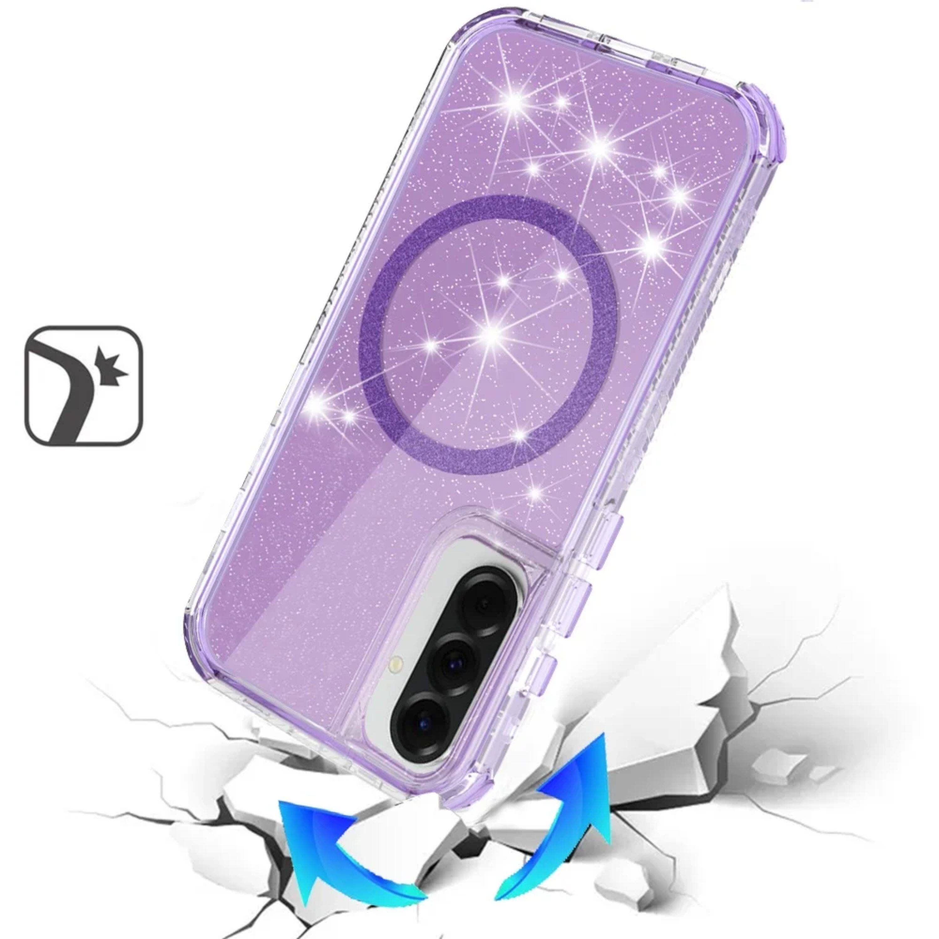 Left. Kitcheniva - Magnetic Circle Full Glitter Shockproof Plus Tempered Glass For Samsung A57 5G Purple - Purple.