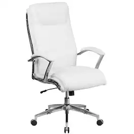 Emma + Oliver - High Back Designer Smooth Executive Swivel Office Chair with Arms - White