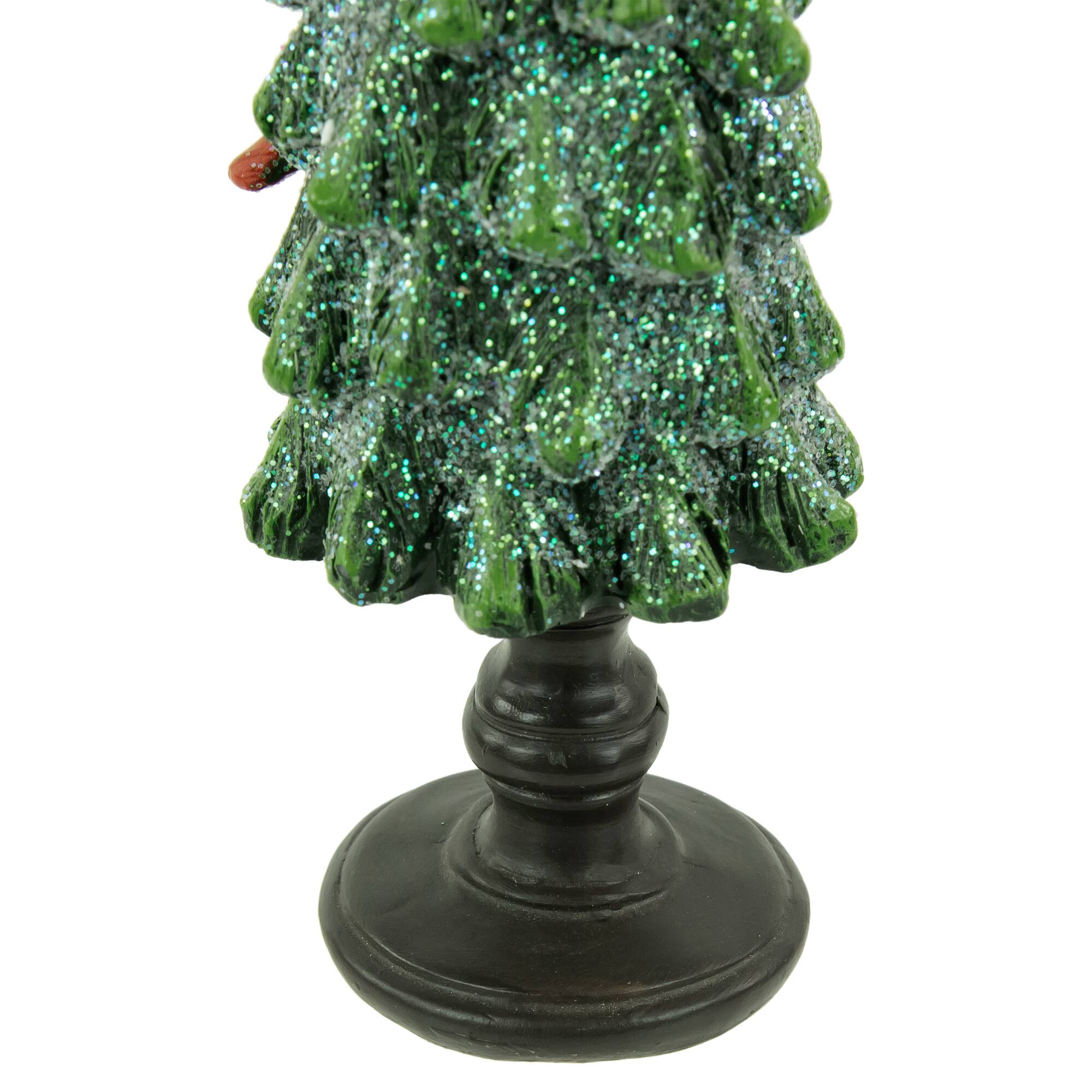 Alt View 2. Northlight - Glittered Christmas Tree with Cardinals Decoration - 8.75" - Green and Red - Green.