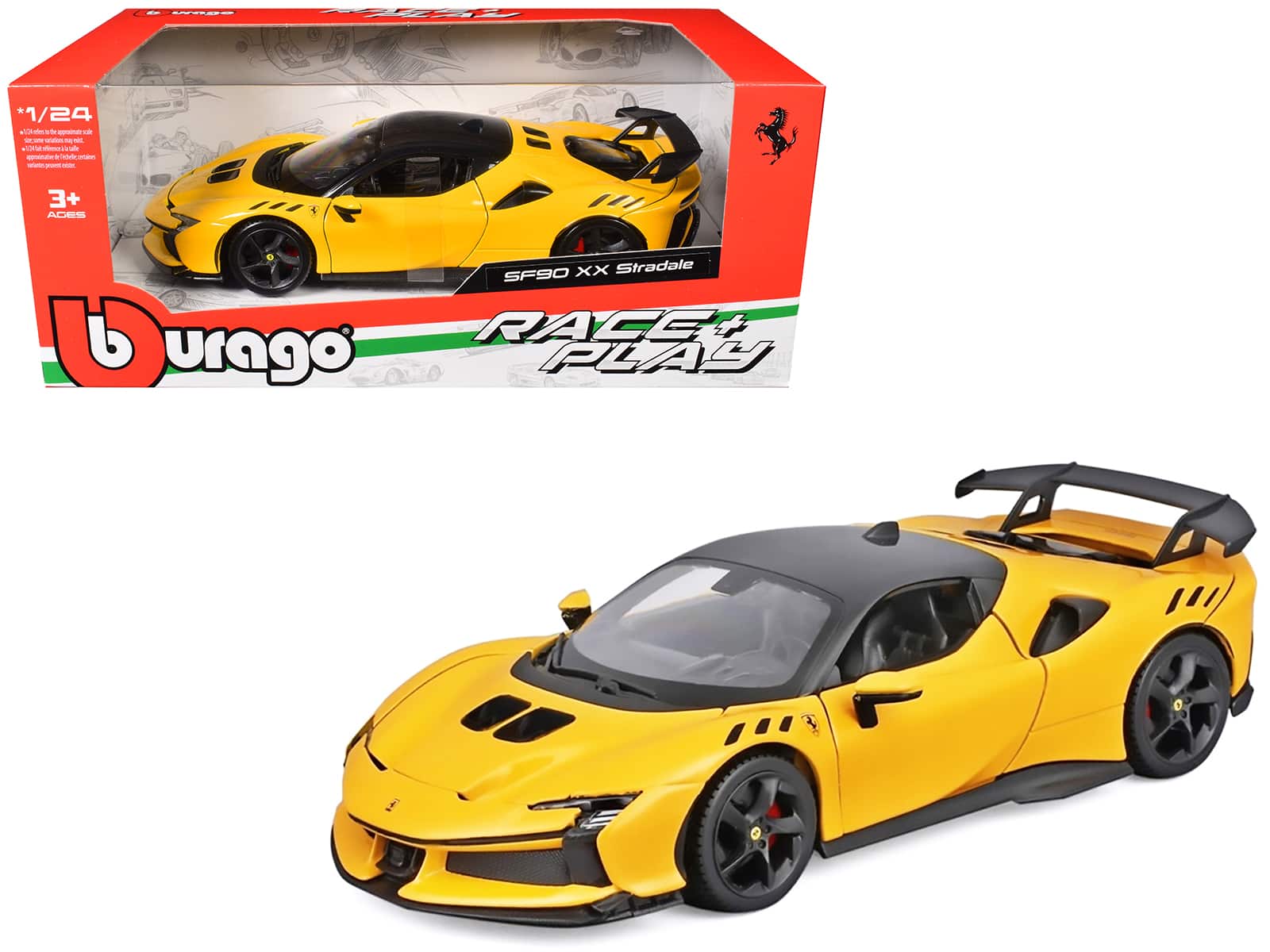 "Ferrari SF90 XX Stradale Yellow with Black Top ""Race and Play"" Series 1/24 Diecast Model Car by Bburago" price history on PriceWatchPro