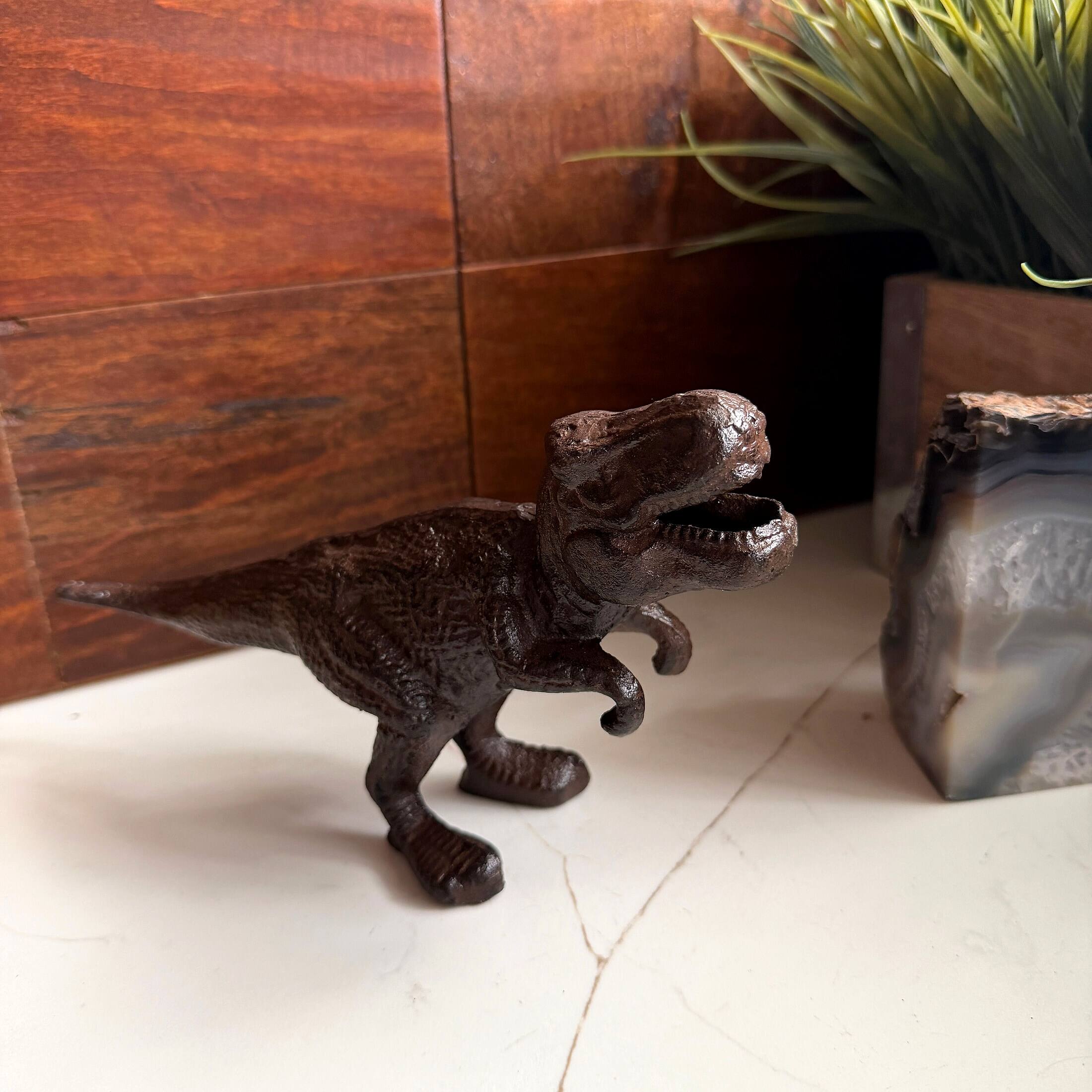 Alt View 5. Things2Die4 - Cast Iron Dinosaur Bookends Set of 2 Brown T-Rex Decorative 8.5 In - Brown.