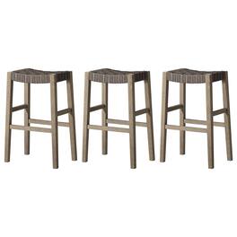 Maven Lane - Emerson Bar Stool, with Ronan Stone Vegan Leather, Set of 3 - Weathered Grey
