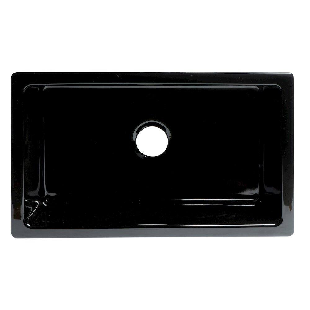 Alt View 1. Alfi - ALFI brand 30 Black Gloss Reversible Smooth / Fluted Single Bowl Fireclay Farm Sink - Black Gloss.