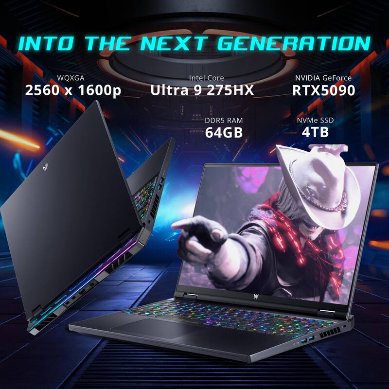 INTO THE NEXT GENERATION  
WQXGA 2560 x 1600p  
Intel Core Ultra 9 275HX  
NVIDIA GeForce RTX5090  
DDR5 RAM 64GB  
NVMe SSD 4TB