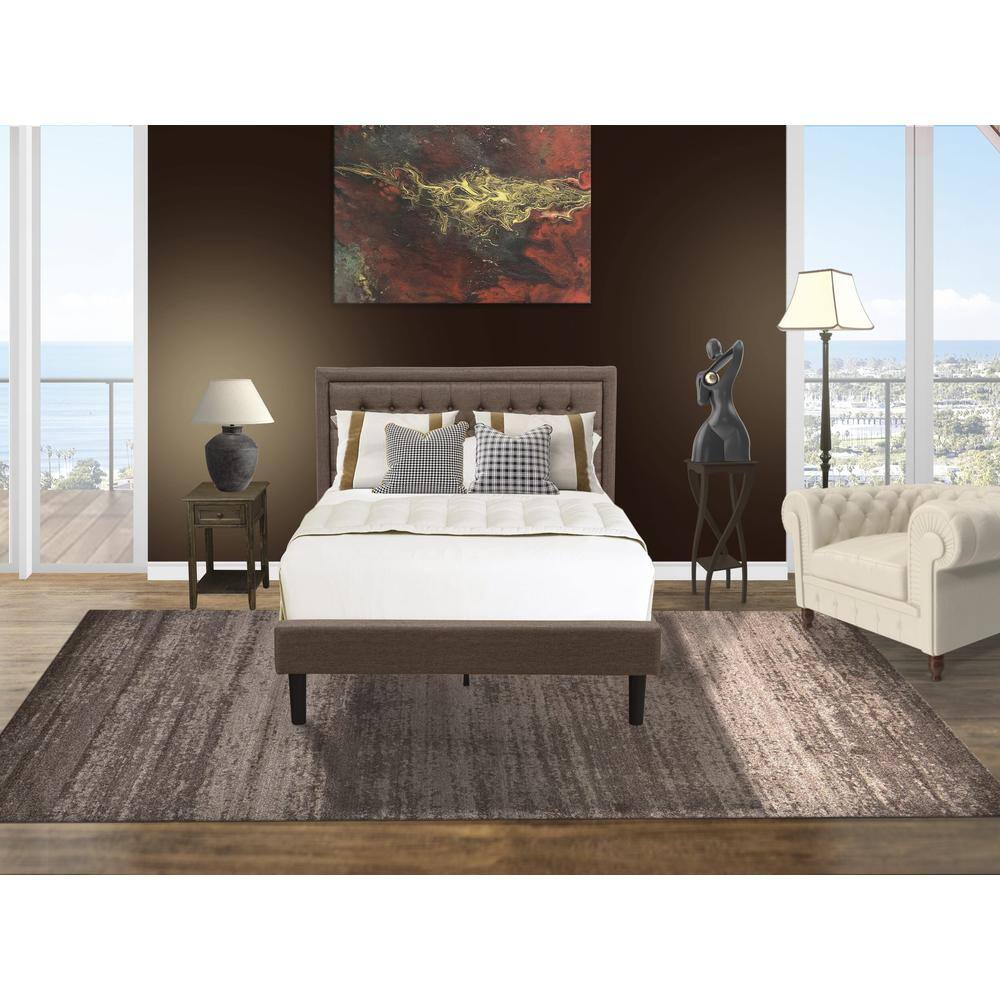 Alt View 4. East West Furniture - KD18F-1DE07 2 Pc Full Size Bed Set - Platform Bed Brown Headboard with 1 Wood Night Stand - Black Finish Legs - Brown.