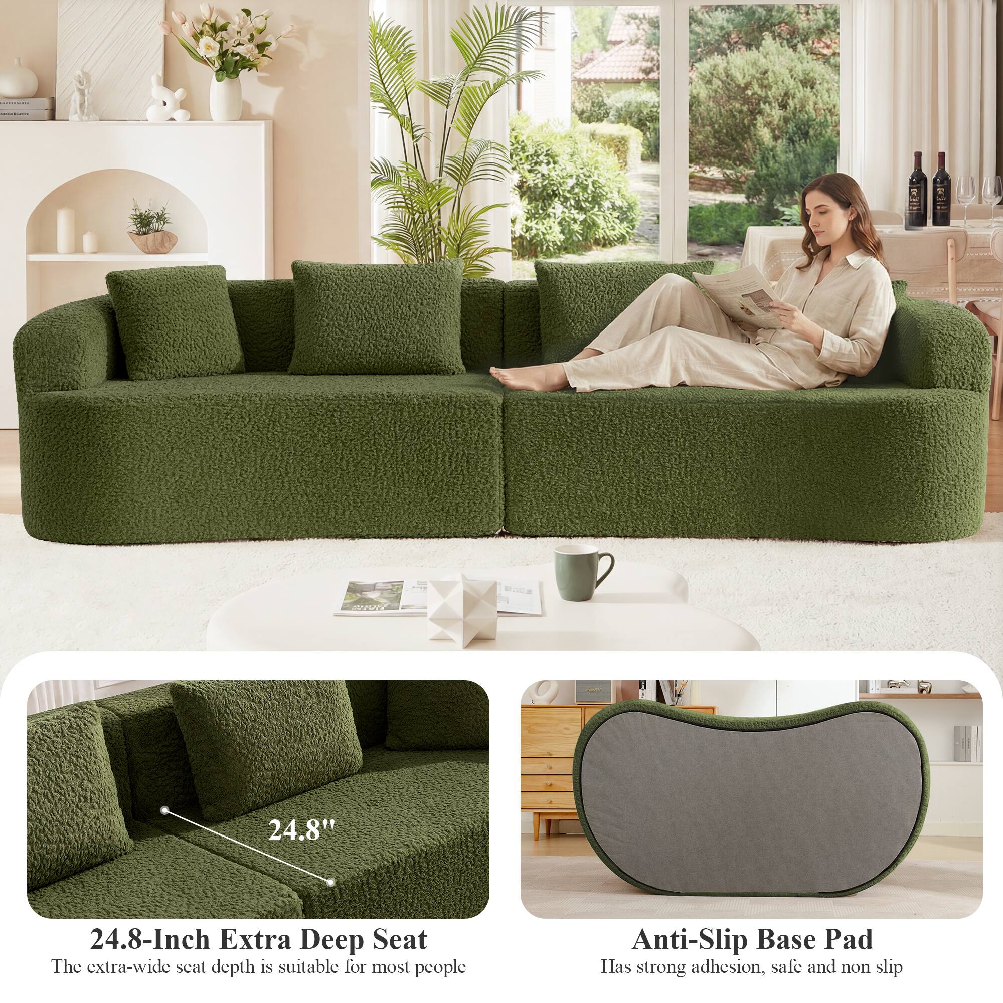 24.8" 24.8-Inch Extra Deep Seat  
The extra-wide seat depth is suitable for most people  

Anti-Slip Base Pad  
Has strong adhesion, safe and non slip