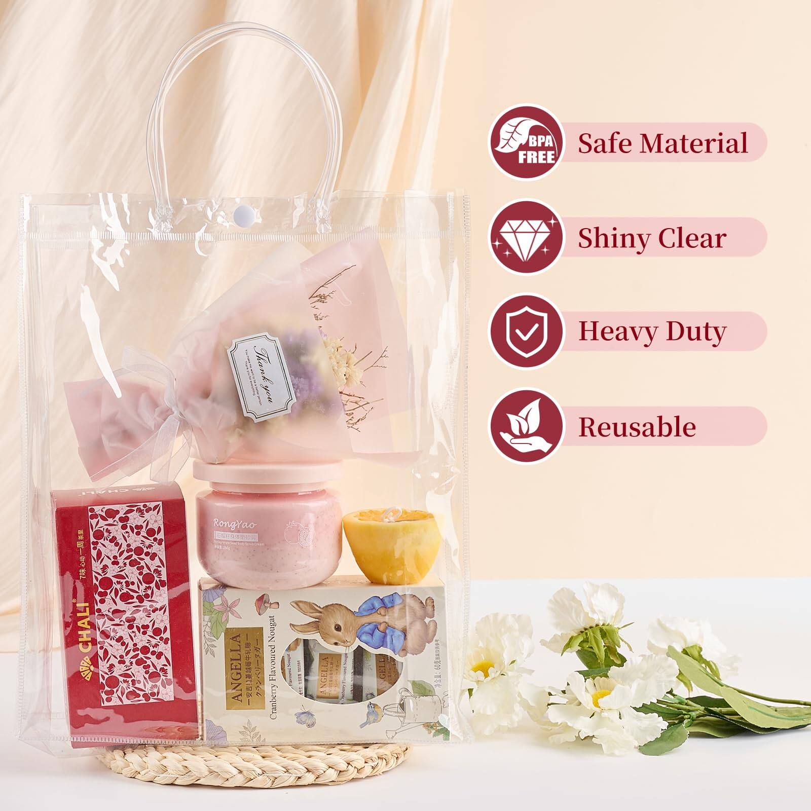 BPA Safe Material  
FREE  
Shiny Clear  
Heavy Duty  
Reusable  

CHALI  
ANGELLA  
Cranberry Flavoured  
Rongrao  
THE