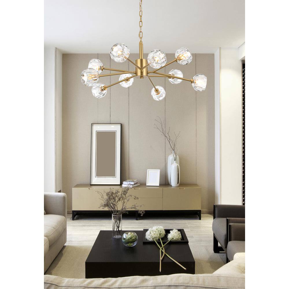 Alt View 2. Elegant Lighting - Graham 10 Light Pendant in Gold - Gold And Clear.