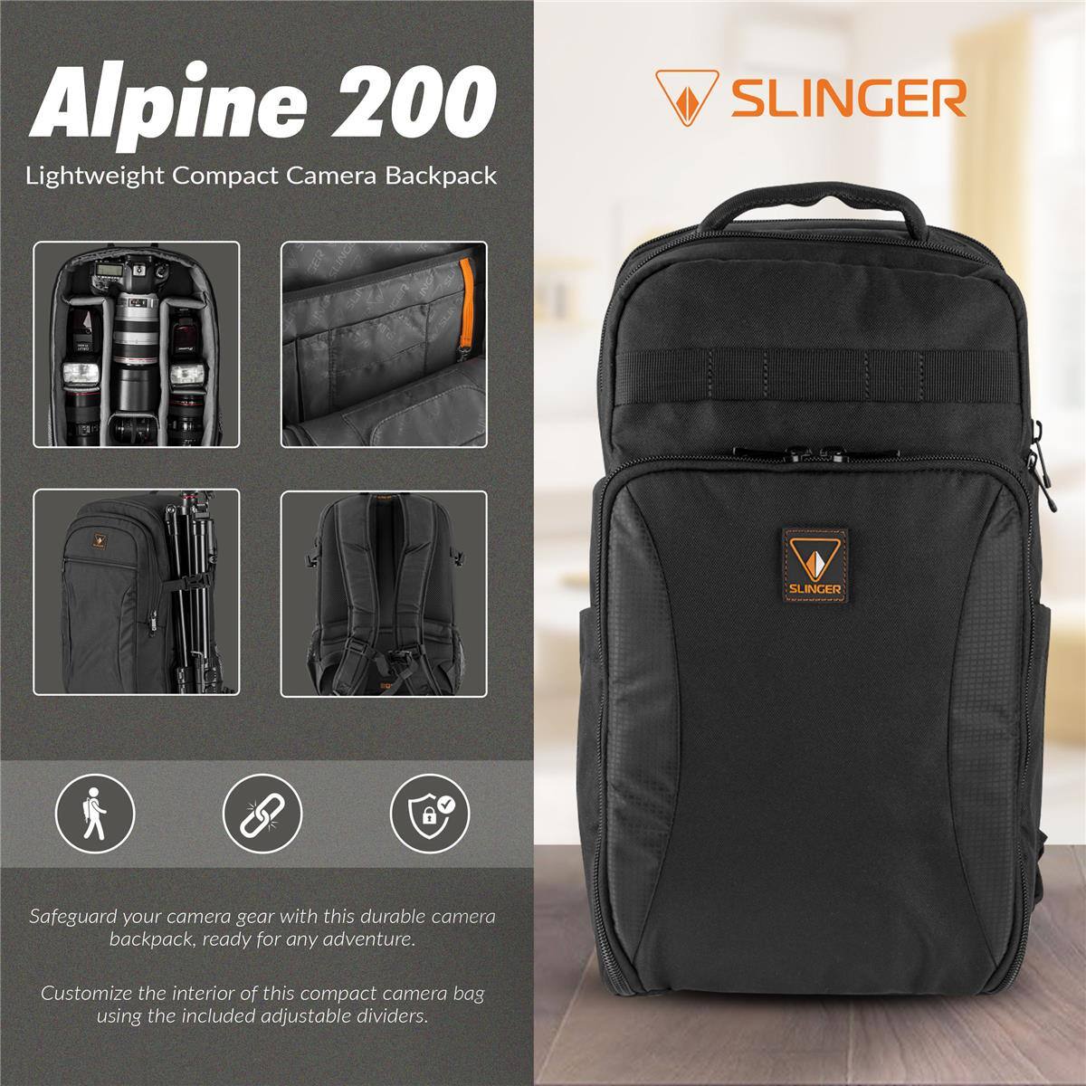 Alpine 200 Lightweight Compact Camera Backpack SLINGER L

Safeguard your camera gear with this durable camera backpack, ready for any adventure. Customize the interior of this compact camera bag using the included adjustable dividers.