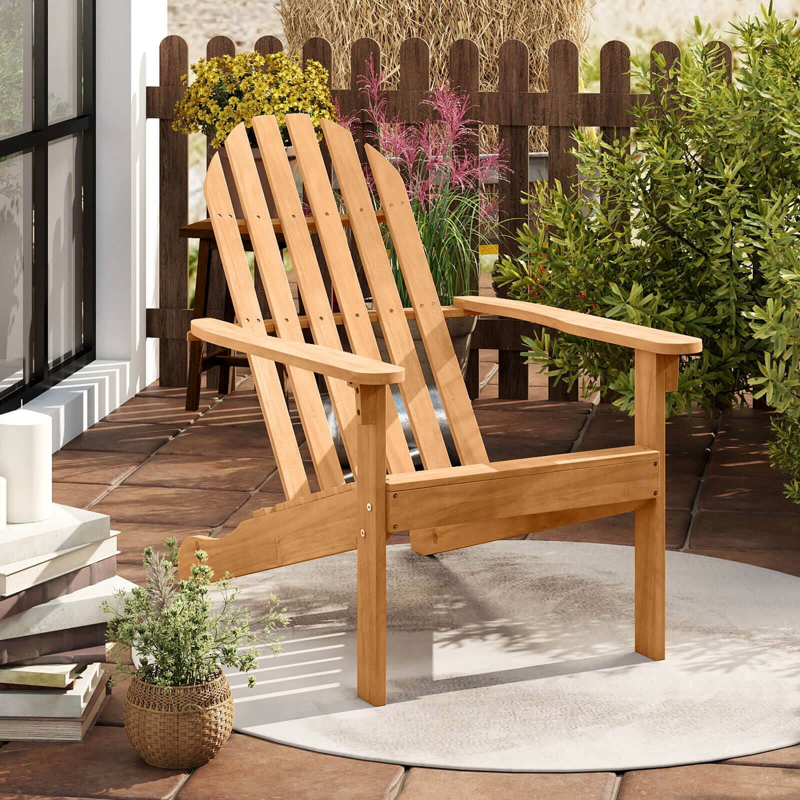 Alt View 1. Costway - Costway 1 PCS Patio Adirondack Chair with Inclined Seat High Backrest for Porch Backyard Poolside - Natural.