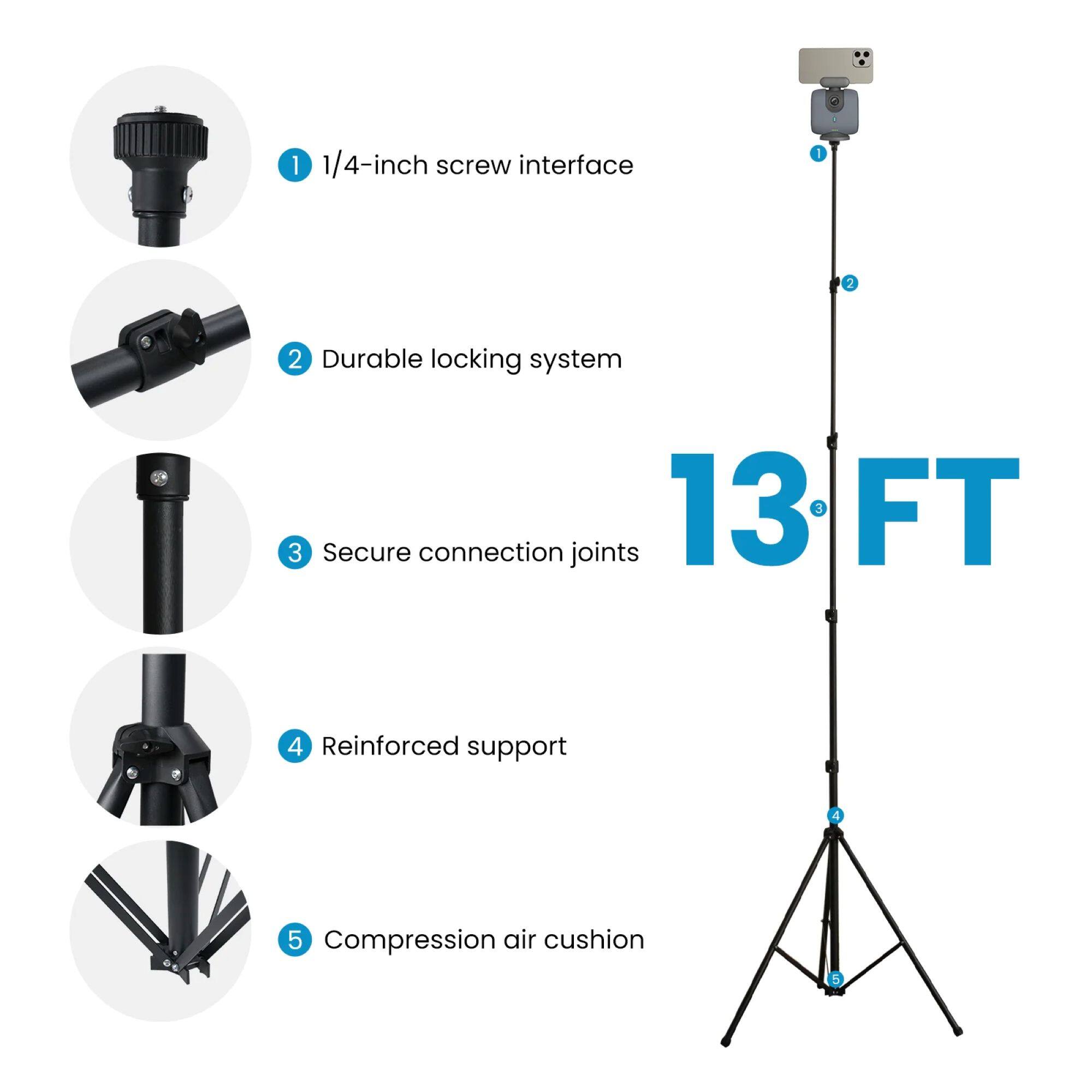 1. 1/4-inch screw interface  
2. Durable locking system  
3. Secure connection joints  
4. Reinforced support  
5. Compression air cushion