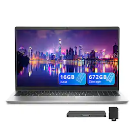 Dell - 15.6" FHD Laptop,Intel i7-1355U,16GB RAM,512GB SSD+160GB Dock Station,Intel UHD GPU,Backlit Keyboard,Win 11 - Silver