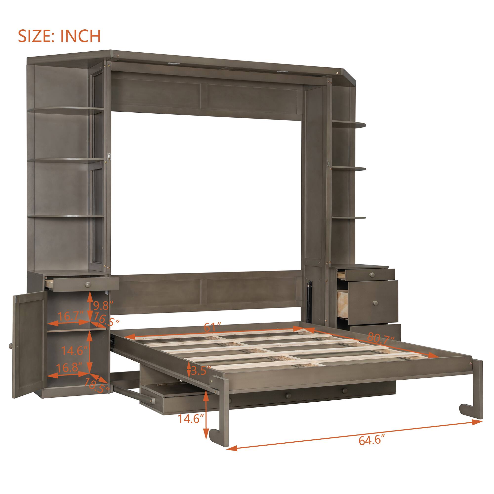SIZE: INCH  
9.8" 16.7" 16.5" 14.6" 16.8" 18.5" 61" 3.5" 80.7" 14.6" 64.6"
