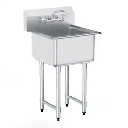 VEVOR - Stainless Steel Prep & Utility Sink, 1 Compartment Free Standing Small Sink Include Faucet & legs,21"x41"Commercial Sink - Stainless steel color