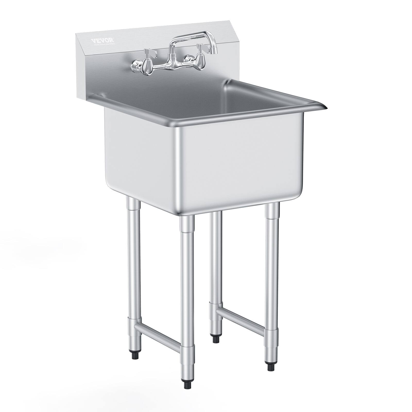 Front. VEVOR - Stainless Steel Prep & Utility Sink, 1 Compartment Free Standing Small Sink Include Faucet & legs,21"x41"Commercial Sink - Stainless steel color.
