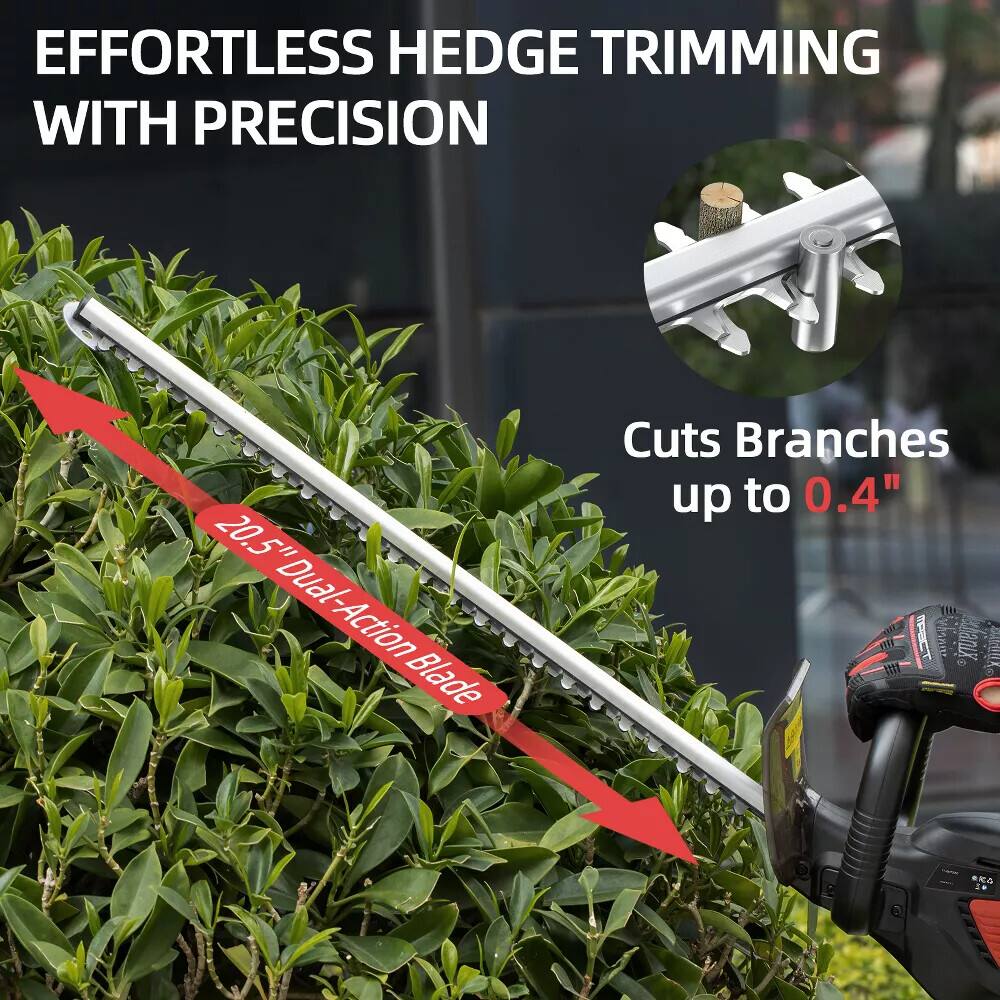 Effortless Hedge Trimming with Precision. 20.5" Dual-Action Blade - Cuts Branches up to 0.4".