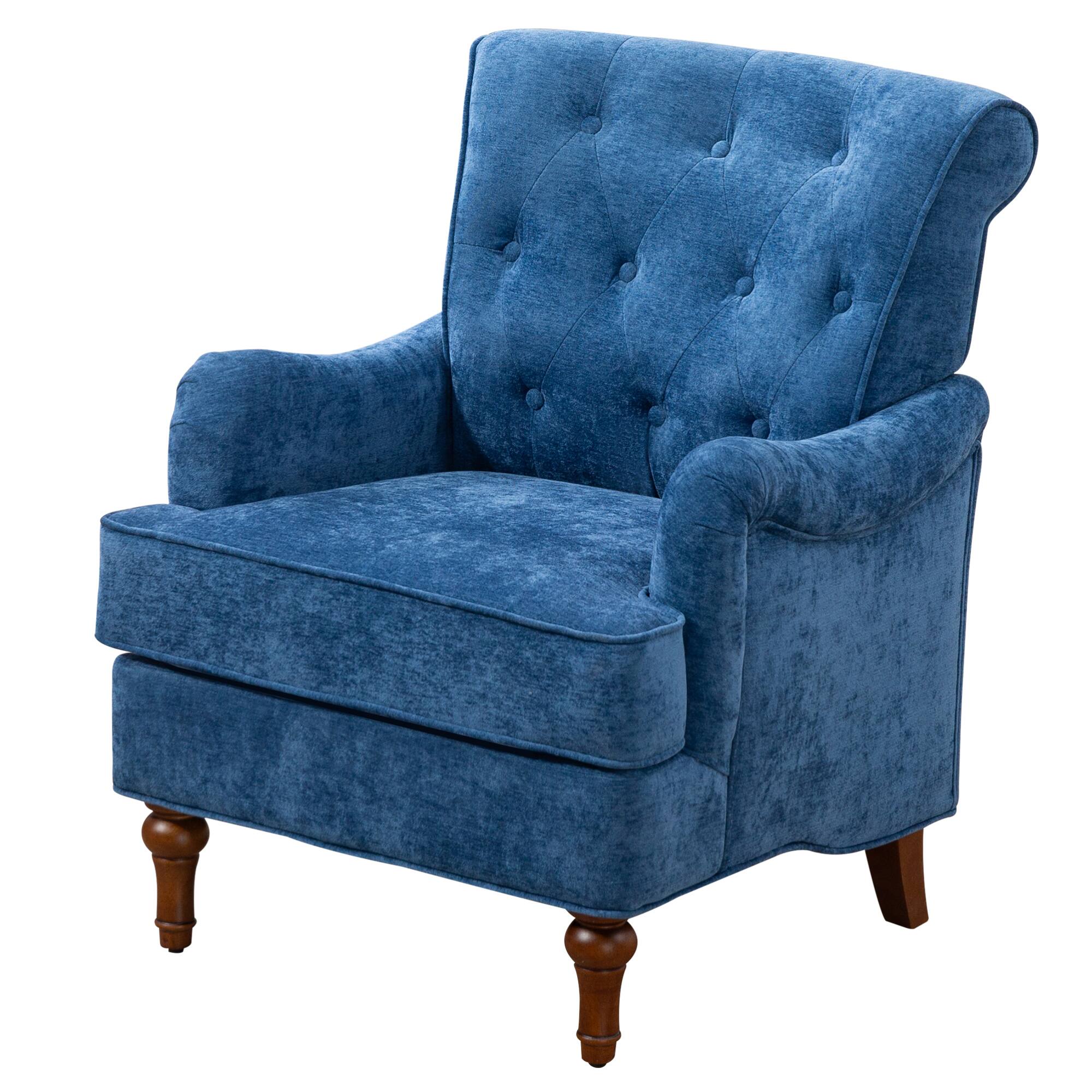 Alt View 8. GOODSILO - Comfortable Upholstered Accent Armchair with Ergonomic Support and Retro Wooden Legs for Living Room or Office - Blue.