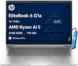 HP - Upgraded - EliteBook 14 - 6 G1a 14" FHD+ Next Gen AI Notebook - Copilot+ PC - Ryzen AI 5 PRO 340 - 32GB RAM - 1TB SSD - Win11Pro - Silver