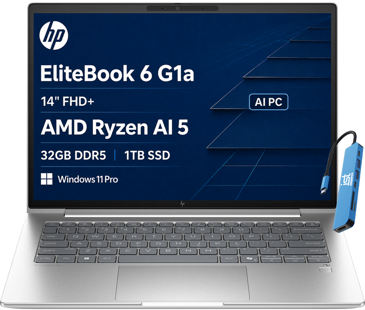 hp EliteBook 6 G1a 14" FHD+ AMD Ryzen AI 5 32GB DDR5 1TB SSD  
AI PC  
Windows 11 Pro