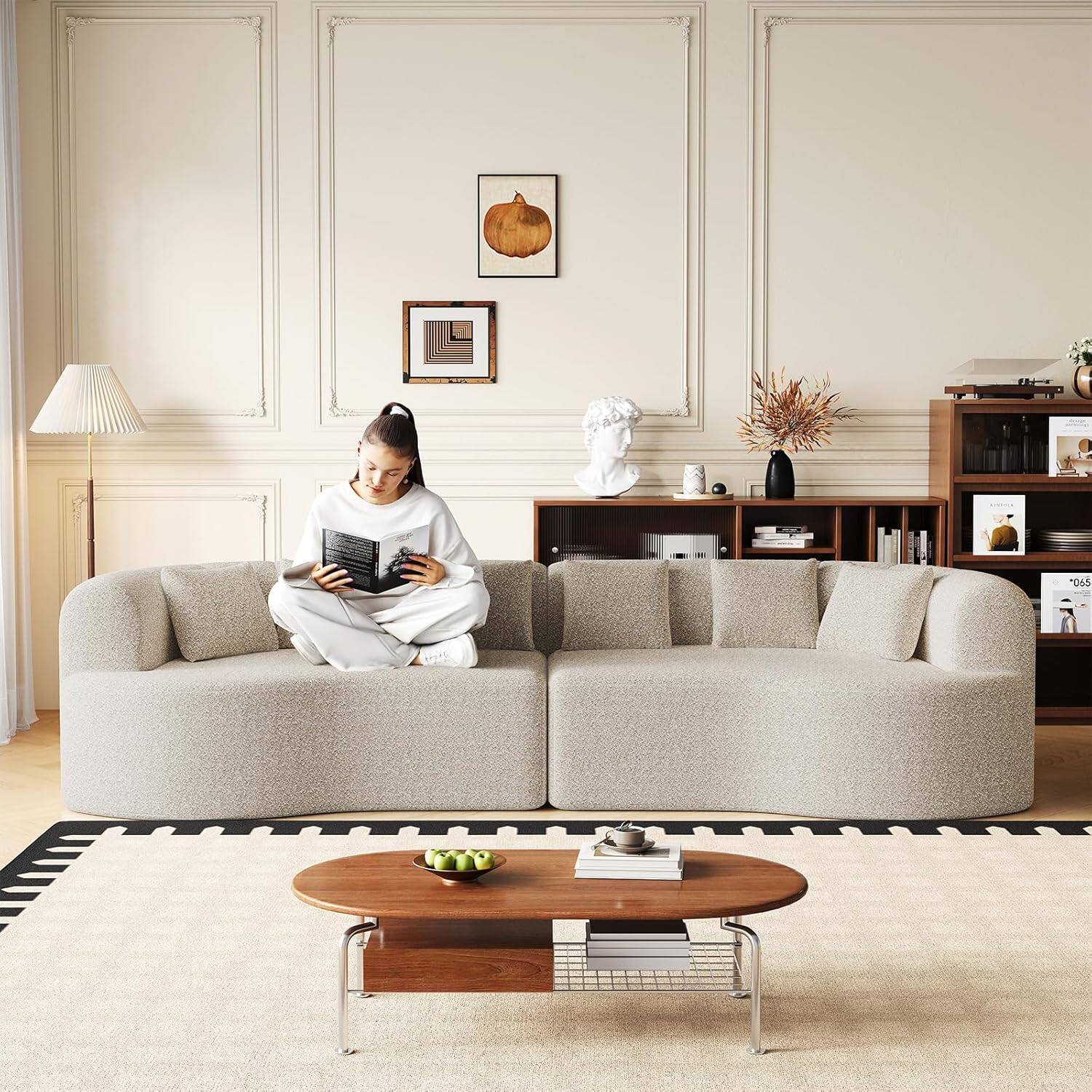 Alt View 5. Trinkets Crazed - 106.3" Curved Sectional Sofa Oversized Deep Seat Cloud Couch with 6 Pillows - khaki.
